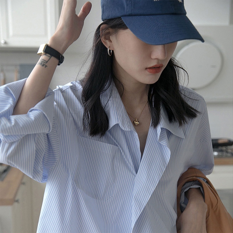 Áo Sơ Mi Tay Dài Chống Nắng Họa Tiết Kẻ Sọc Thời Trang Công Sở Mùa Thu Cho Nữ