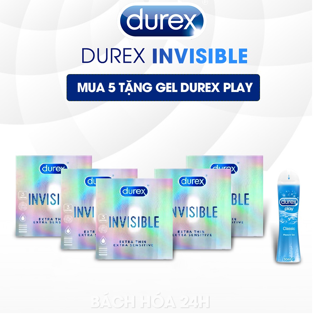 [GIÁ RẺ] Bộ 5 Hộp Bcs Durex Invisible Siêu Mỏng( Hộp 3 cái) Tặng Gel Classic - Bcs Siêu Mỏng - Mỏng Hơn Bao Giờ Hết