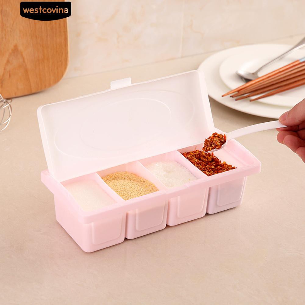 Hộp đựng gia vị 4 ngăn kèm muỗng