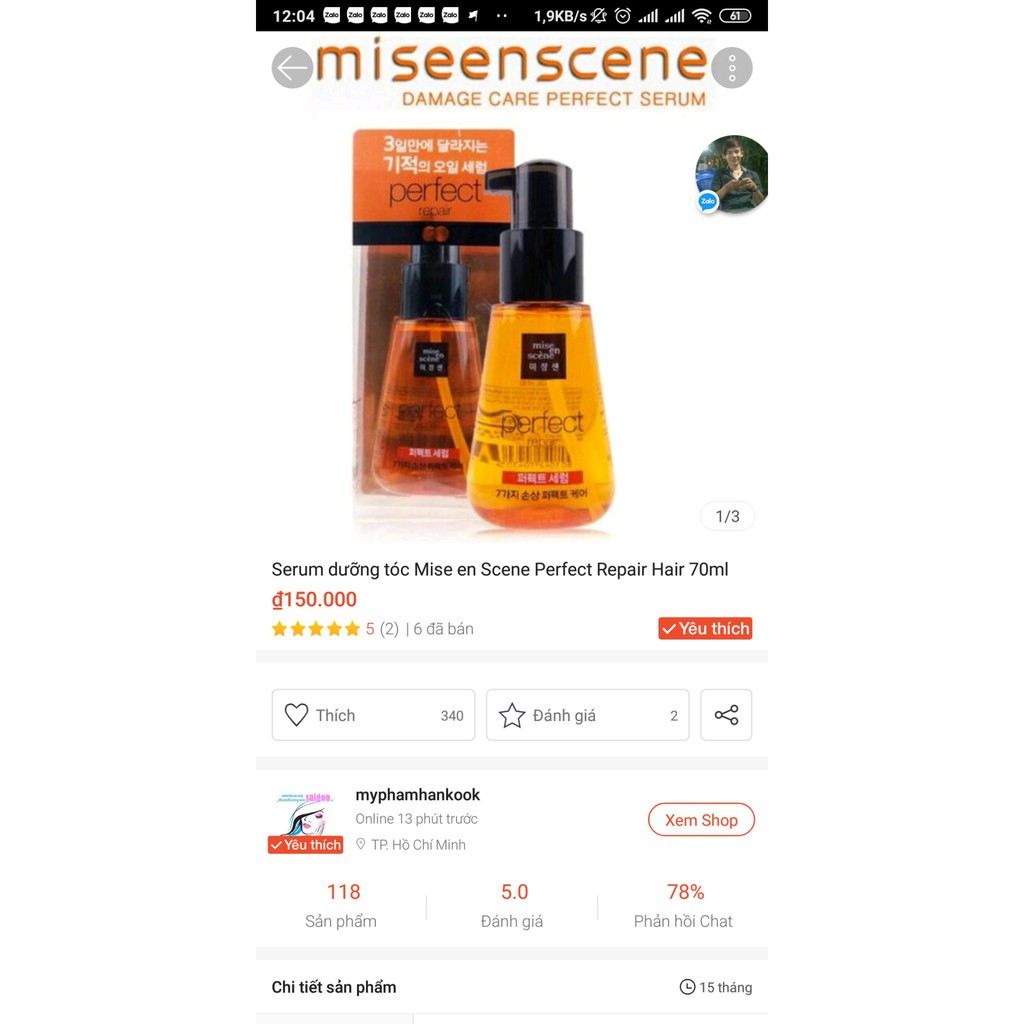 Serum dưỡng tóc Mise en Scene Perfect Repair Hair 80ml