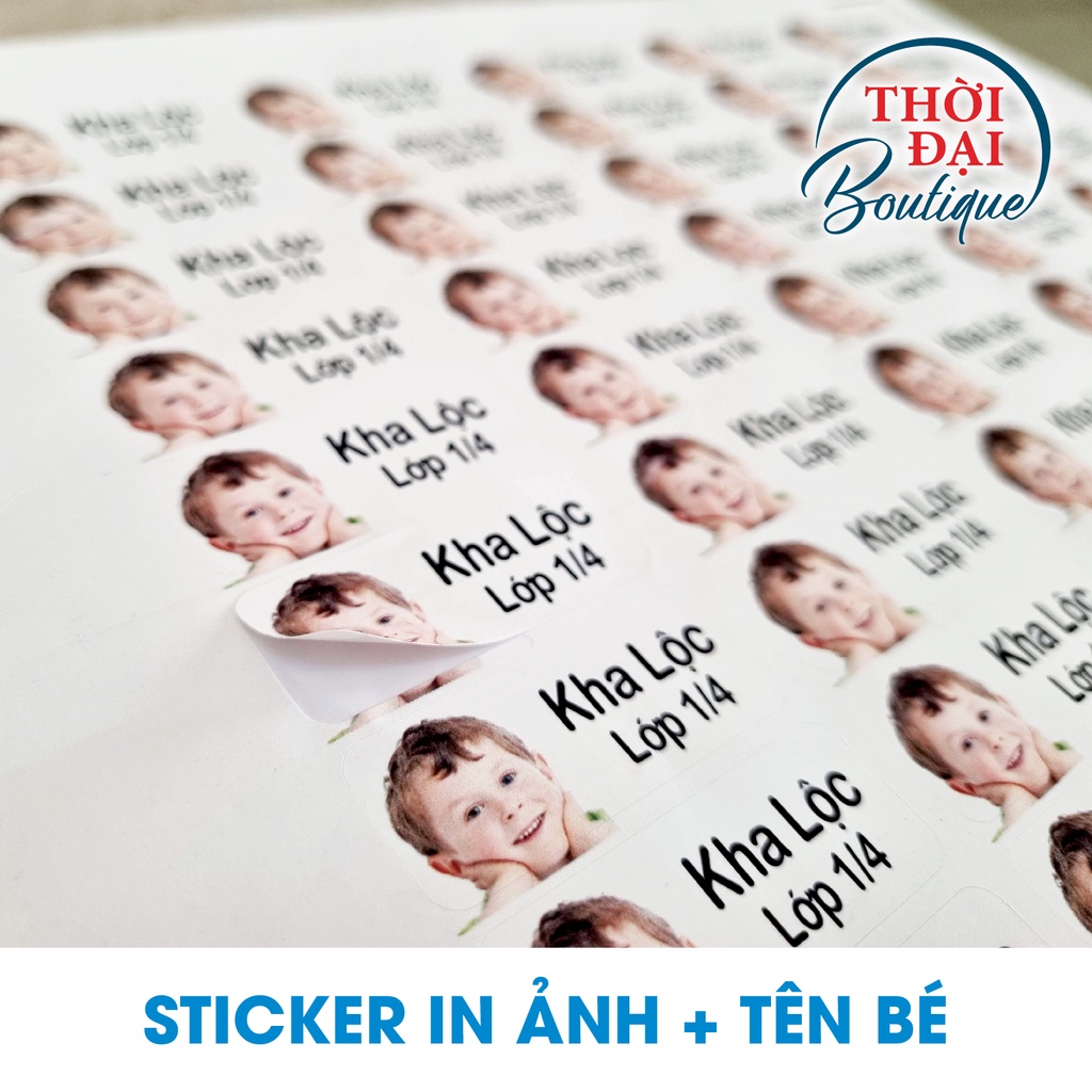 Sticker decal in ảnh và tên của bé  combo 50 cái