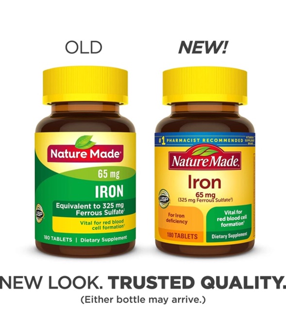 [Mẫu mới 2020-Value size] Viên sắt Nature Made Iron 65mg 190 viên