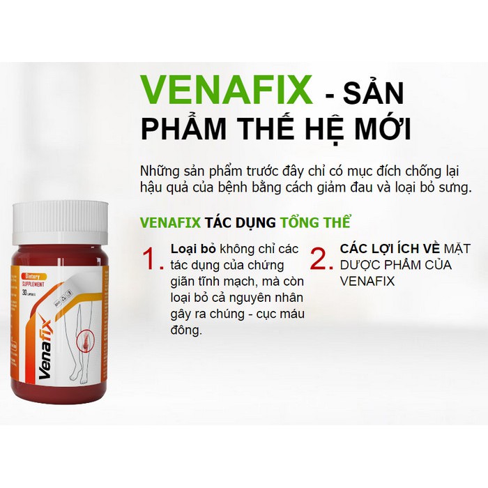 CHÍNH HÃNG VENAFIX VIÊN UỐNG ĐẨY LÙI SUY GIÃN TĨNH MẠCH TĂNG TUẦN HOÀN MÁU GIẢM ĐAU NHỨC CƠ CHÂN HIỆU QUẢ AN TOÀN