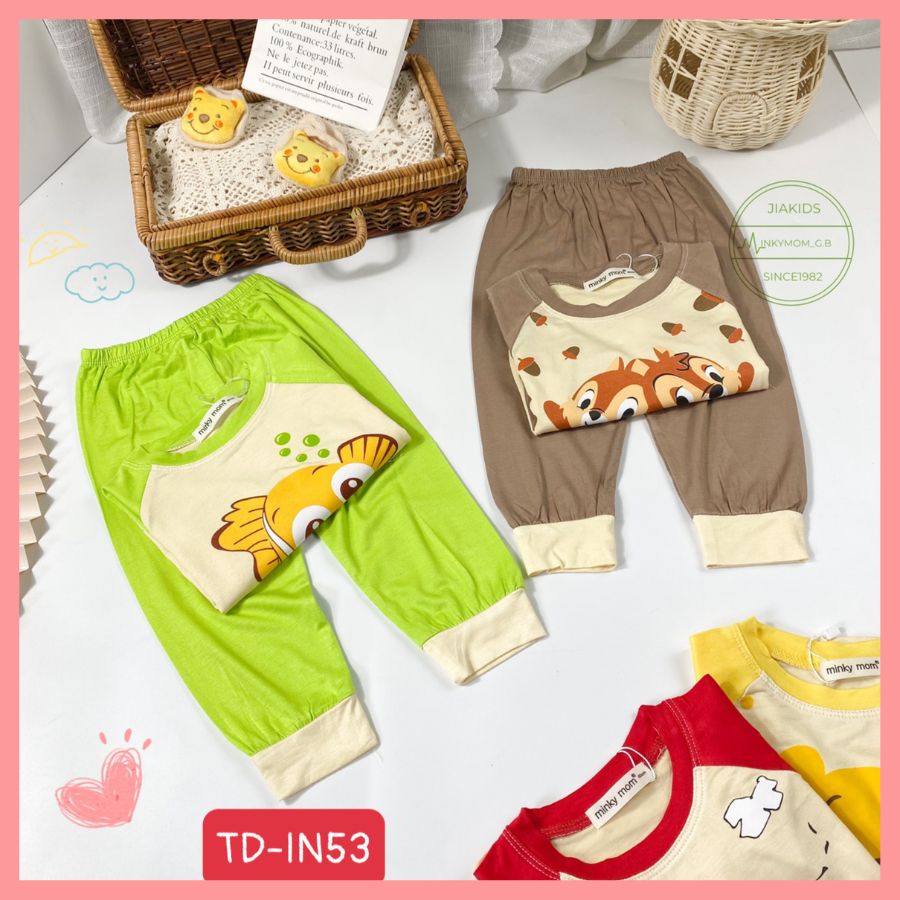 Bộ Thun Lạnh Dài Tay Cho Bé Trai Bé Gái 8-27kg -TD-IN53 In hình Động Vật Dễ Thương Chất Vải Thoáng Mát