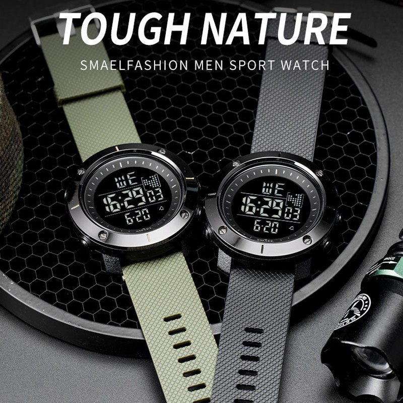 Đồng hồ thể thao nam thương hiệu SMAEL Đồng hồ LED kỹ thuật số Đồng hồ đeo tay nam Đồng hồ đeo tay màu đen Báo thức đếm ngược Đồng hồ dừng 1711
