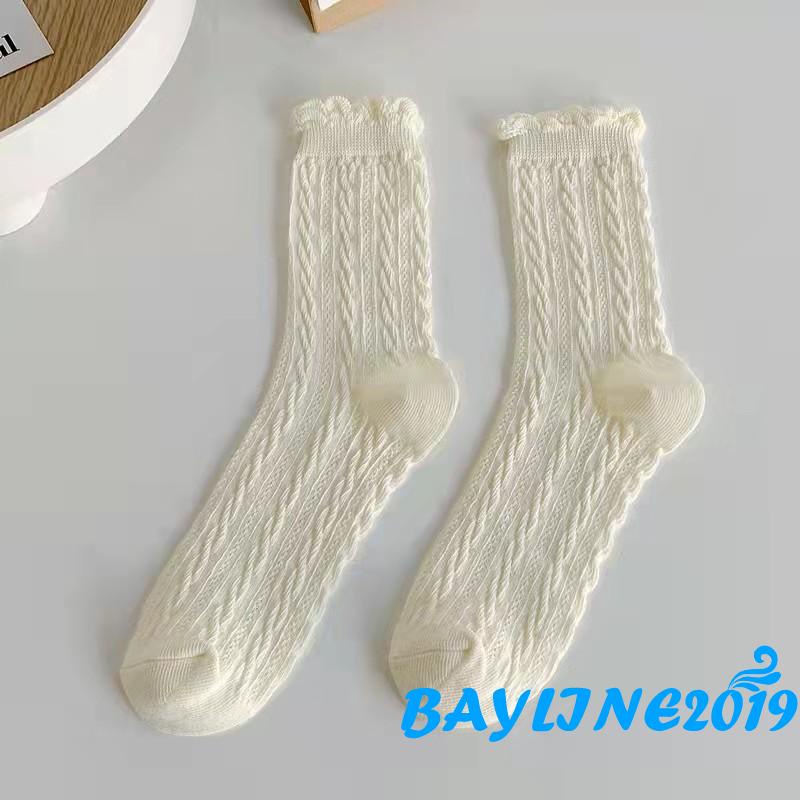 Vớ cotton ống cao vừa kiểu ren thời trang thu đông dành cho nữ