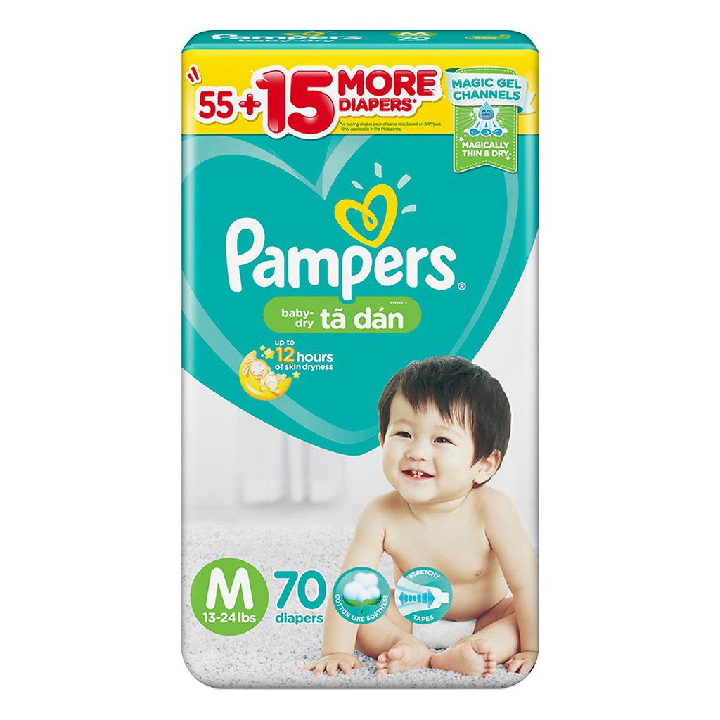 Tã Dán Pampers Philippines Gói Cực Đại đủ size M70, L68, XL60