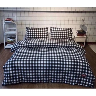 Bộ vỏ chăn ga gối cotton đũi Lidaco cao cấp - Kẻ Caro Đen Trắng FSD