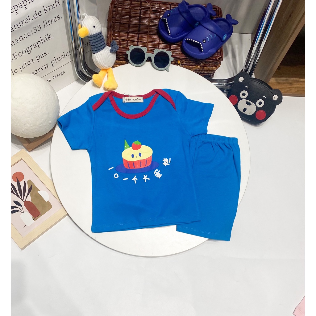 Bộ Cộc Tay COTTON HÀN MINKY MOM Chạy Viền In Hình Ngộ Nghĩnh Cho Bé TN-IN112