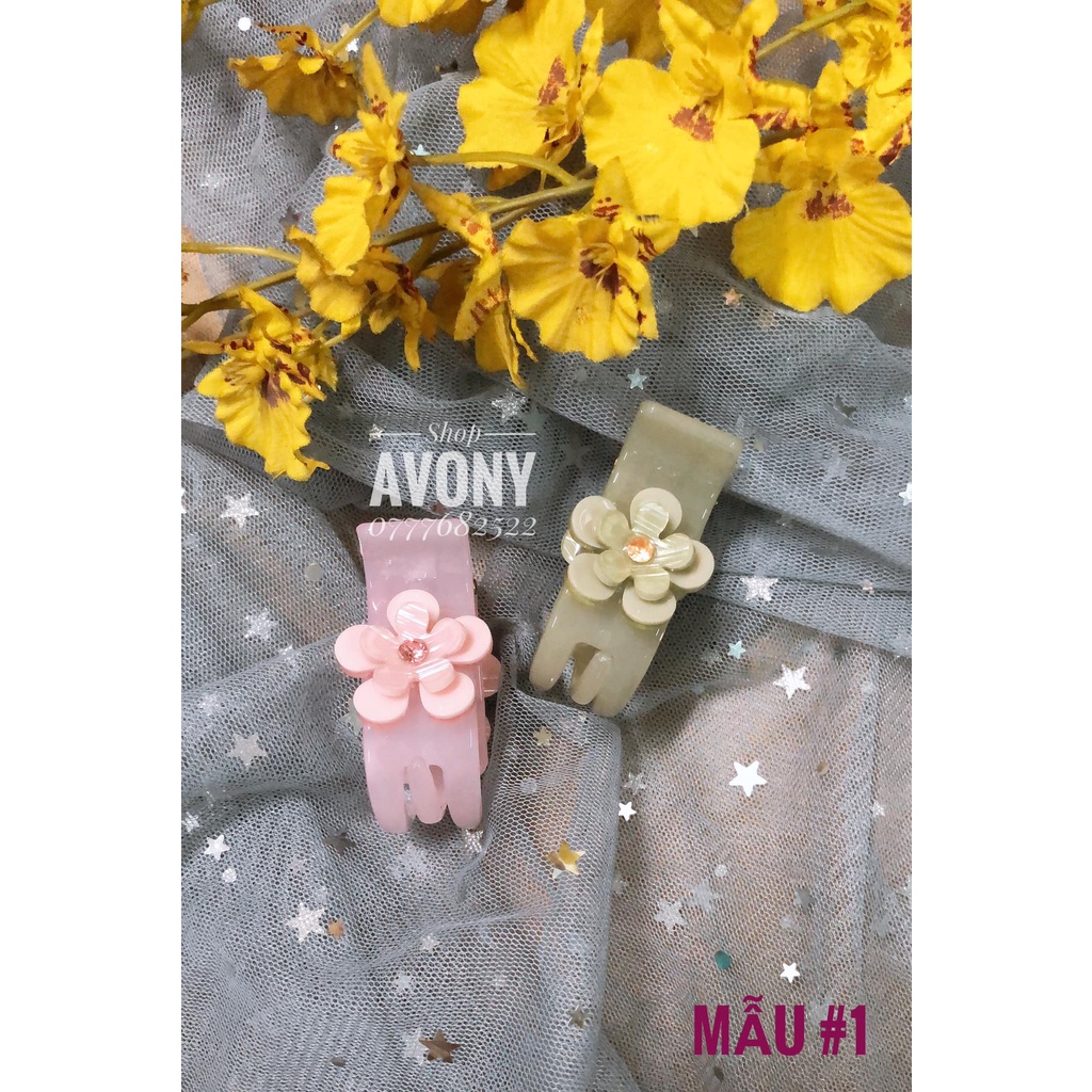 Kẹp càng cua 3 răng meka gắn hoa cánh tròn 2 lớp - Hoa nổi