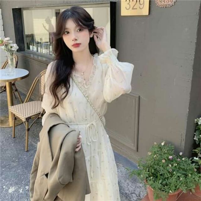 Váy ulzzang voan ren trắng tiểu thư