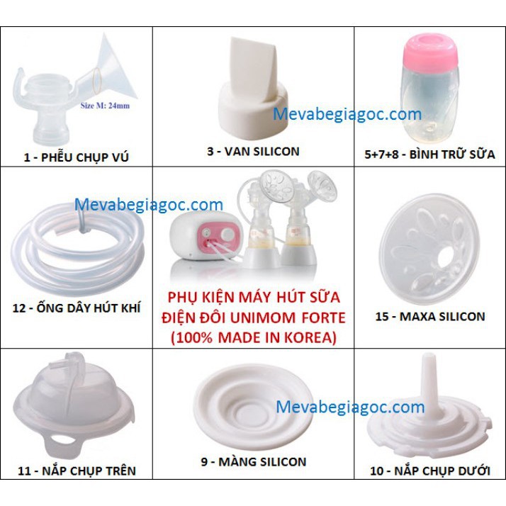 (Made in Korea) (FORTE) (100% CHÍNH HÃNG) Phụ kiện máy hút sữa điện đôi UNIMOM FORTE PK