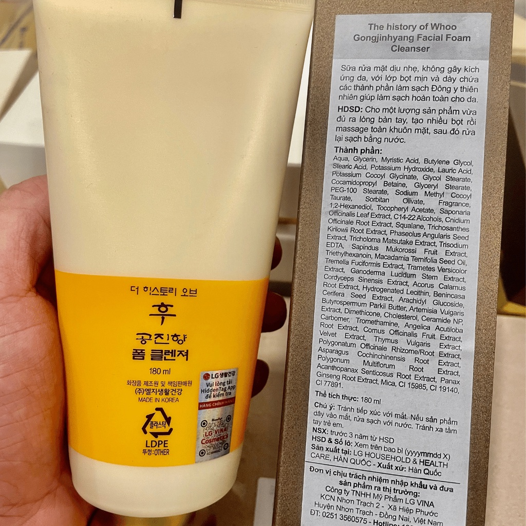 [Sale - Chính Hãng LGVINA] Sửa rửa mặt cao cấp tinh chất nhân sâm WHOO Gongjinhyang làm sạch và cấp ẩm 180ml | BigBuy360 - bigbuy360.vn