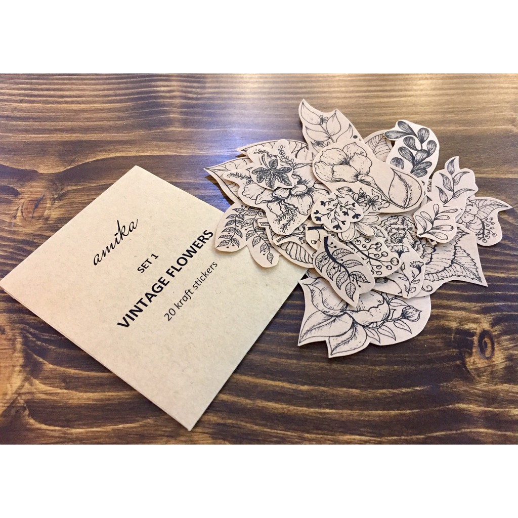 SET 1: 20 stickers họa tiết hoa lá vintage