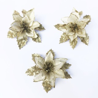 Combo 3 bông hoa trạng nguyên nhũ vàng 16x16cm trang trí Noel Giáng sinh Năm mới