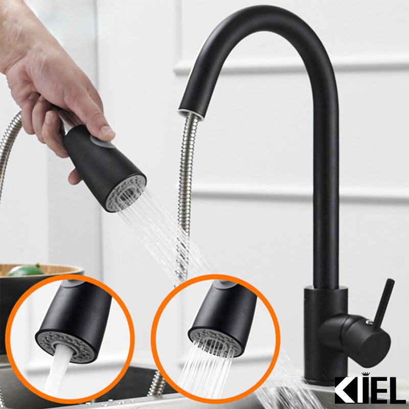 Vòi rửa bát nano đen có dây rút nóng lạnh 2 chế độ rửa inox 304 hàng chính hãng bảo hành 12 tháng