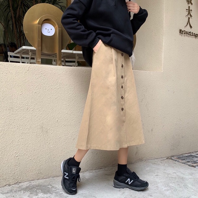 Chân váy dài hàng cúc giữa ulzzang