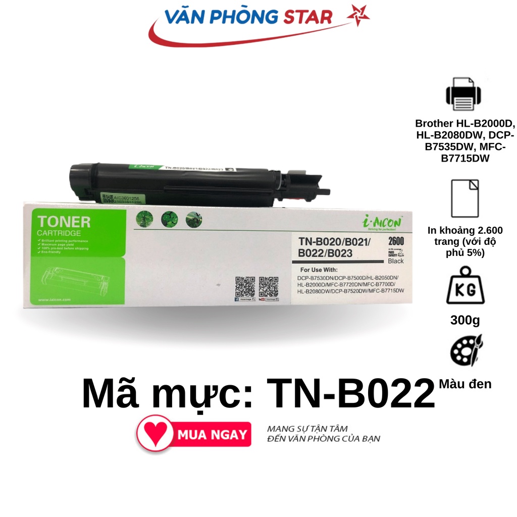 Hộp mực in TN-B022 I-AICON - dùng cho máy in Brother HL-B2000D/B2080DW,DCP-B7535DW,MFC-B7715DW. CAM KẾT BẢO HÀNH 1 ĐỔI 1