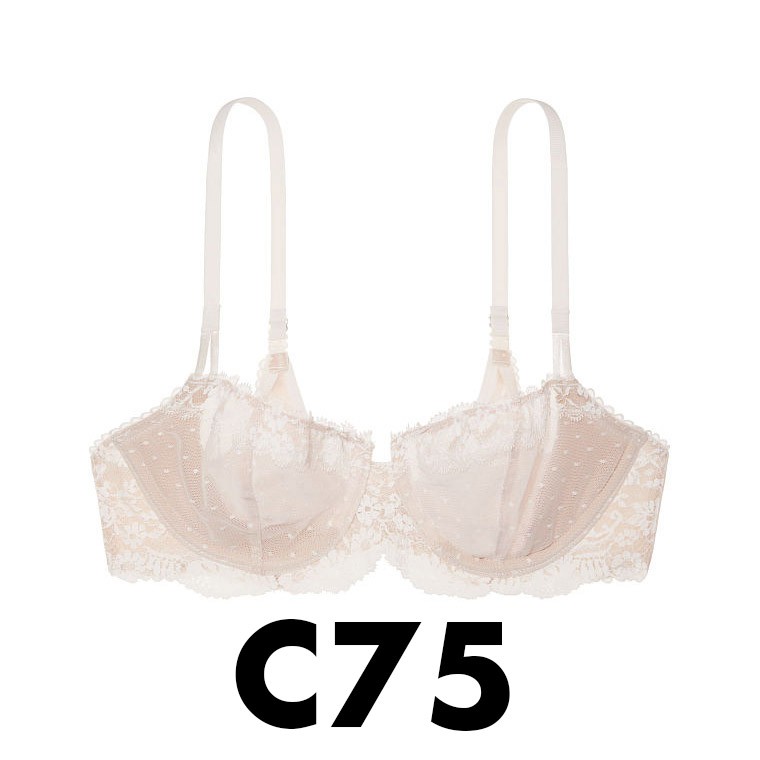 Hàng Auth 34C, C75 - Áo lót trắng phối ren (48) không nâng, Dream Angels, Lace Coconut White - Victoria's Secret