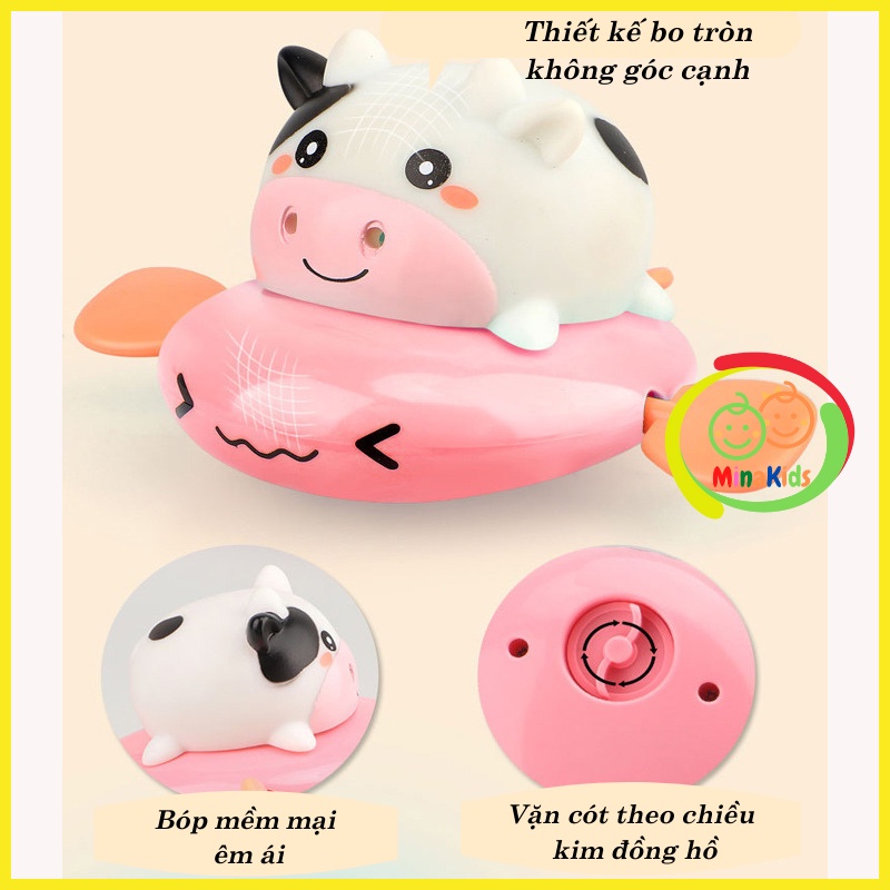 Đồ Chơi Thả Bồn Tắm Bò Sữa Chèo Thuyền Phun Nước Vặn Cót Bơi Lội Cho Bé Thích Thú Vận Động Khỏe Mạnh