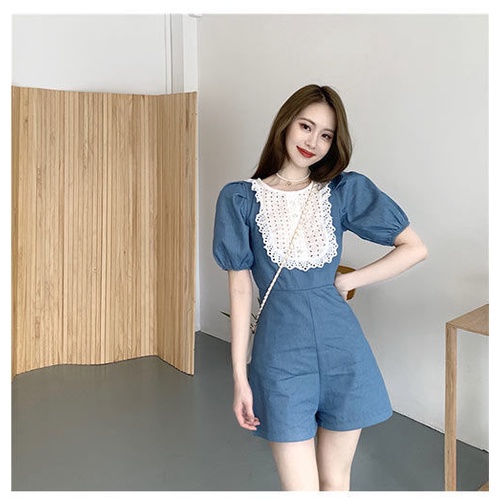 Jumpsuit Denim Thêu Họa Tiết Thời Trang Mùa Hè Phong Cách Pháp Mới Cho Nữ