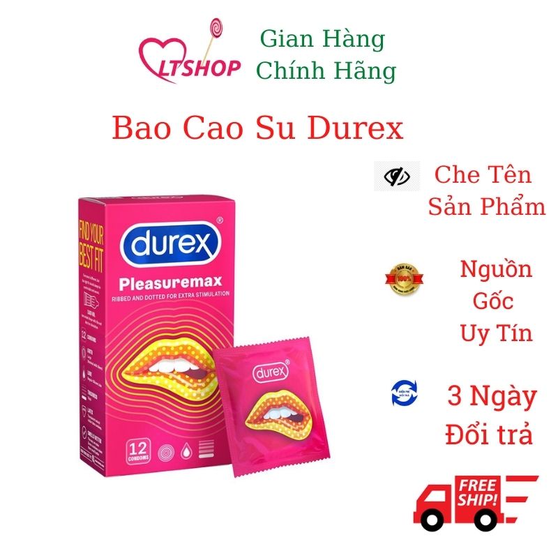 Bao Cao Su Durex Pleasuremax   hộp 12 bao Gân và gai kết hợp 56mm