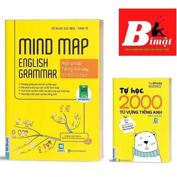 Sách - ComBo 2 Cuốn Mind Map English Grammar – Ngữ Pháp Tiếng Anh Bằng Sơ Đồ Tư Duy+Tự học 2000 từ vựng tiếng Anh