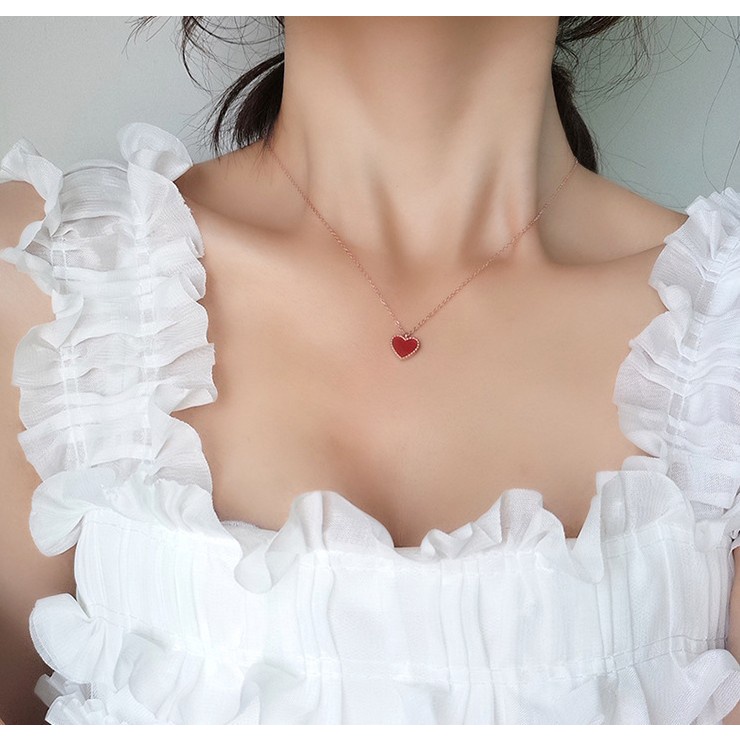 Vòng cổ Xương Đòn Mặt Trái Tim Đỏ Đơn Giản Hàn Quốc