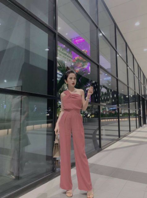 Jumpsuit dài thiết kế lệch vai cao cấp tặng hoa tai thời trang cute