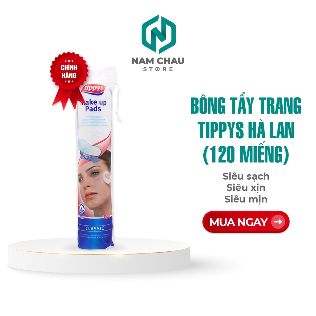 Namchaustore - Bông tẩy trang Tippys Classic Make Up Pads 100% Cotton Tự Nhiên 120 Miếng