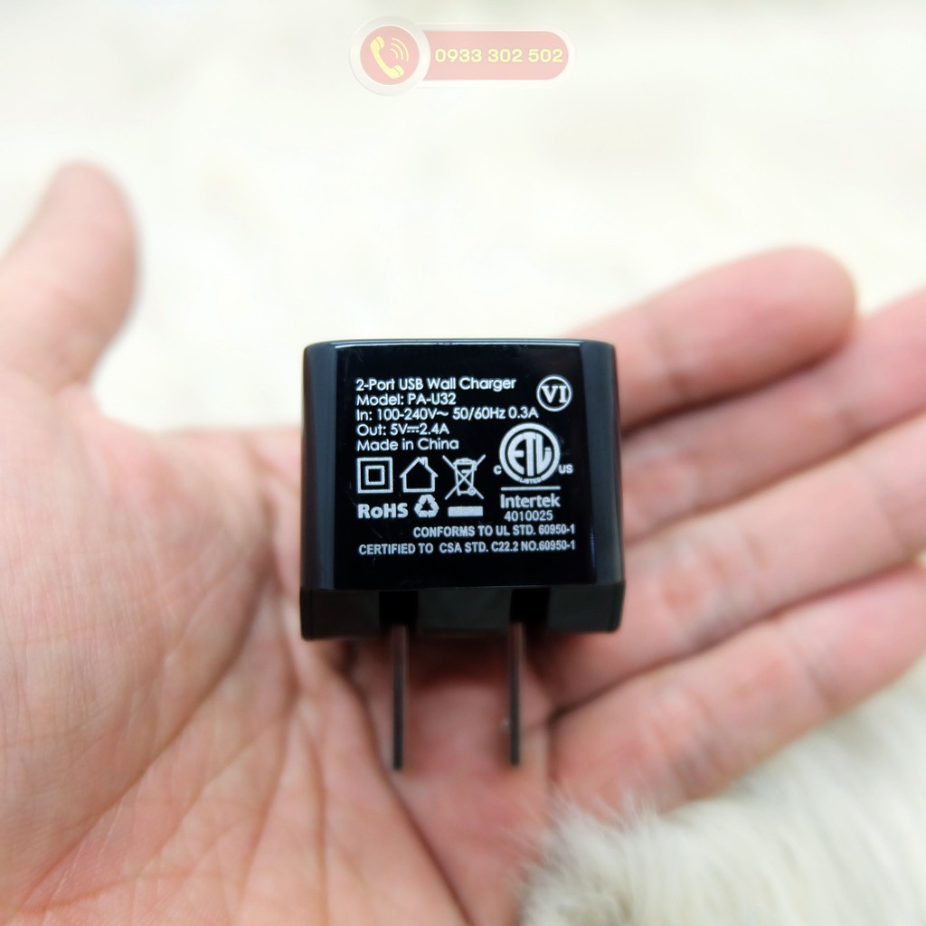 [CHÍNH HÃNG]  Củ Sạc 2 Cổng 12W Aukey PA-U32