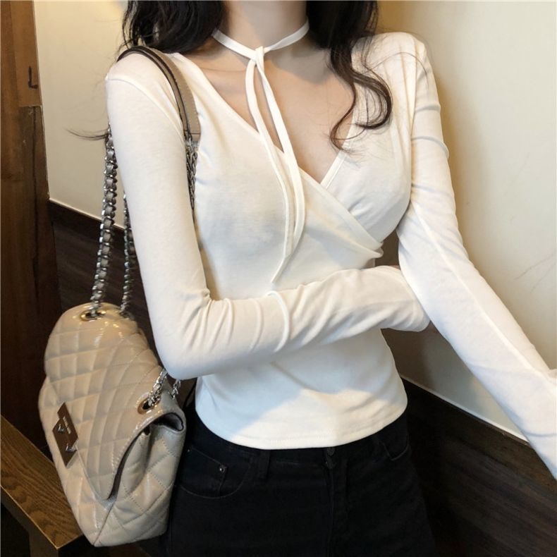 Áo Thun COZOK Tay Dài Cổ Chữ v Dáng Ôm Đan Chéo Quyến Rũ Trẻ Trung Cho Bạn Gái