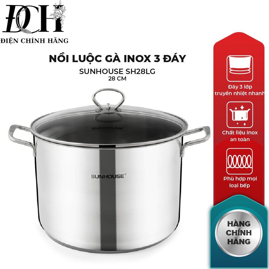 Nồi luộc gà inox 3 đáy SUNHOUSE SH28LG