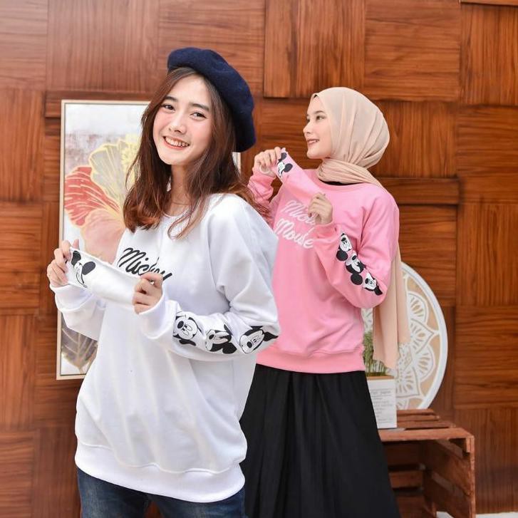 Áo Sweater In Chữ Oblong / Mickey Thời Trang Cho Nữ (Shopee.Id40)