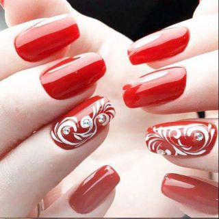 Combo 4bo Nail đính đá đỏ hoạ tiết