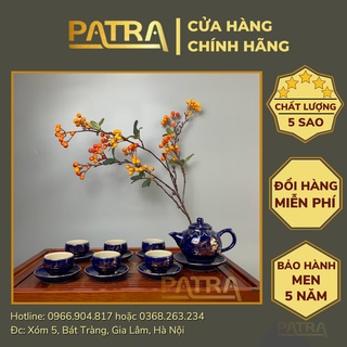 Bộ ấm chén uống trà cao cấp , bộ ấm trà bát tràng - vinh hoa phú quý xanh coban số 1