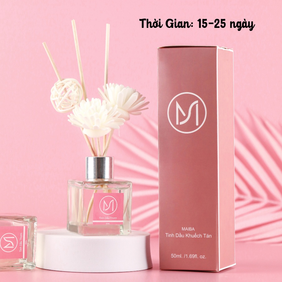 Tinh Dầu Thơm Thiên Nhiên MAIBA 50ml Để Phòng Que Gỗ Tự Khuếch Tán Thanh Lọc Khử Mùi Không Khí Màu Hồng H50