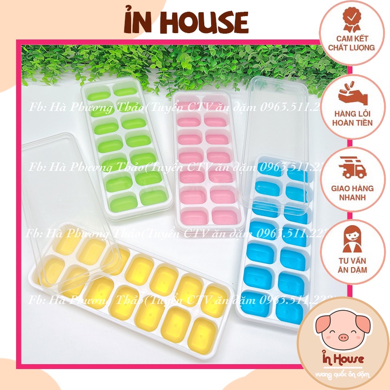 Khay trữ đông đồ ăn dặm nước dashi cho bằng Silicon Có Nắp Đậy khay 14 Viên, Bảo Quản Chống Mùi Tuyệt Đối dễ dàng lấy ra