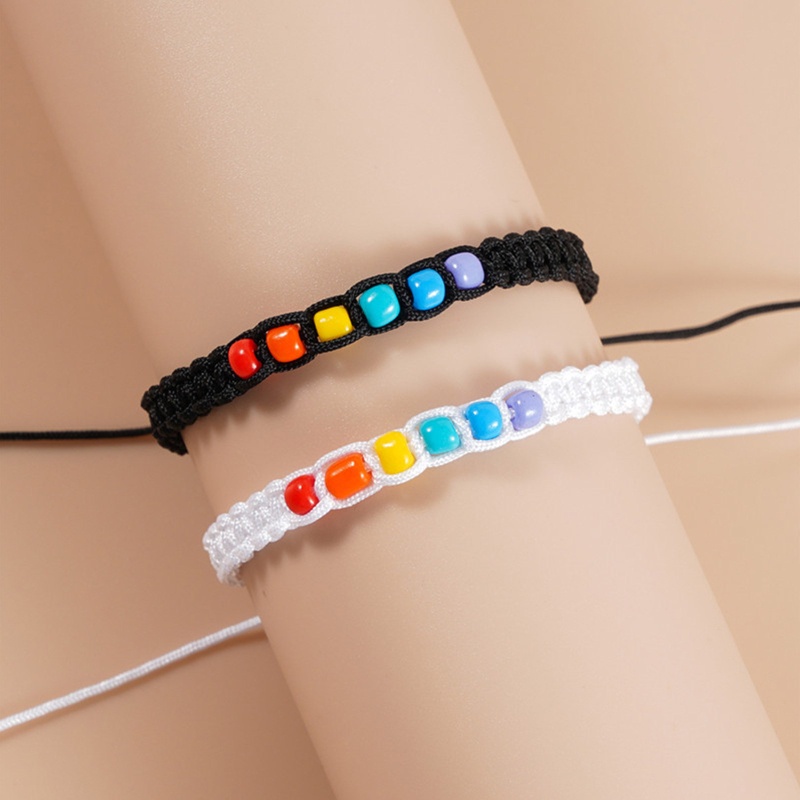 Set 2 Vòng Tay Bện Dây Xỏ Hạt Nhiều Màu Phong Cách Bohemian