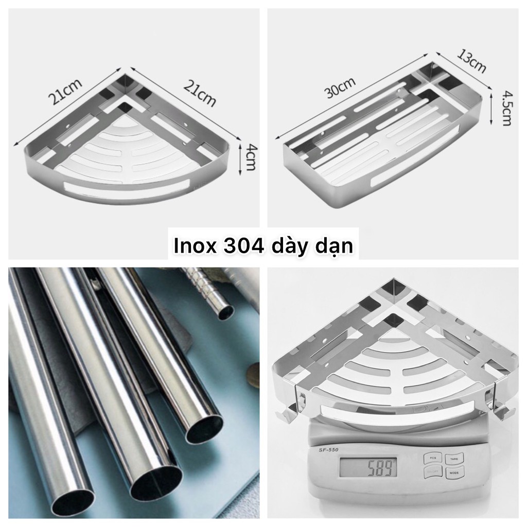 Kê góc / chữ nhật dán tường inox 304 sơn tĩnh điện để dầu gội đầu, sữa tắm