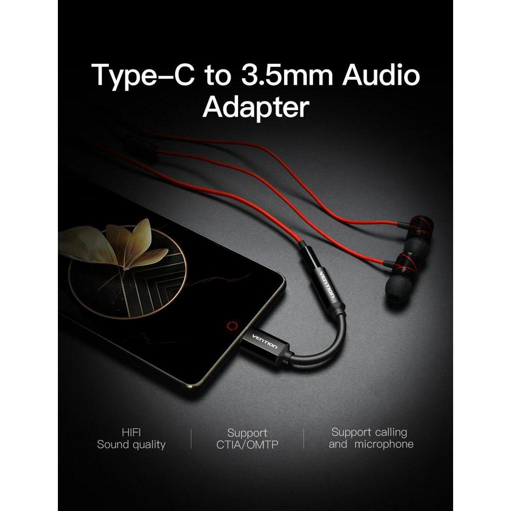 Dây Cáp Âm Thanh Vention Type C Sang Giắc Cắm Tai Nghe 3.5mm AUX USB C Cho Xiaomi Mi 9