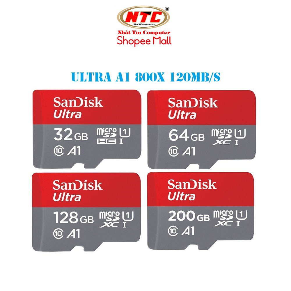 Thẻ nhớ MicroSDXC SanDisk Ultra A1 32GB / 64GB / 128GB / 256GB 800x U1 120MB/s - Không Adapter (Xám) - New Model