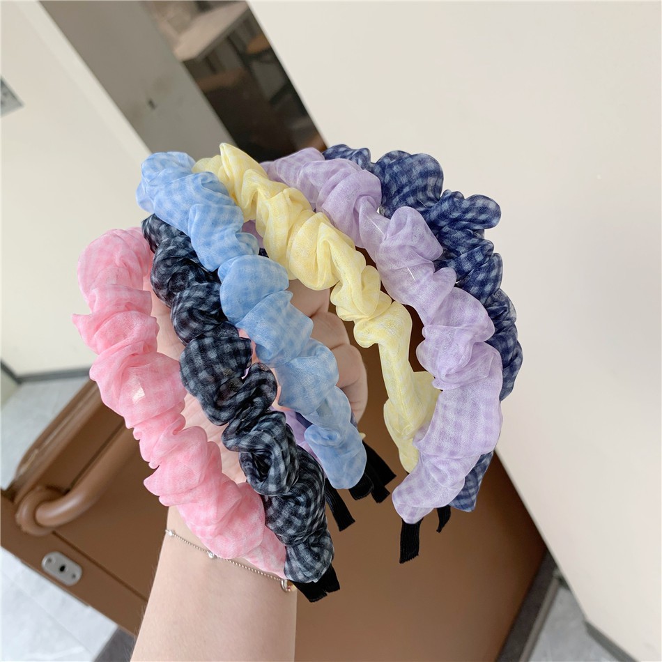 [Mã SKAMCLU8 giảm 10% cho đơn từ 100K] Băng đô cài tóc bọc vải voan caro Scrunchies xinh xắn