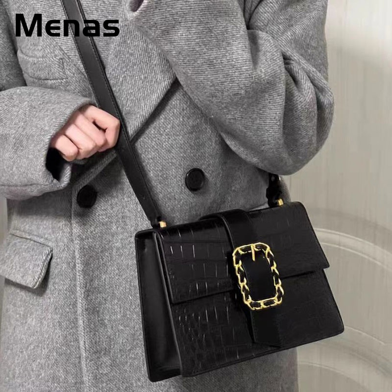 Menas Túi Đeo Vai Da PU Cao Cấp Màu Trơn Họa Tiết Da Cá Sấu Thời Trang Thường Ngày