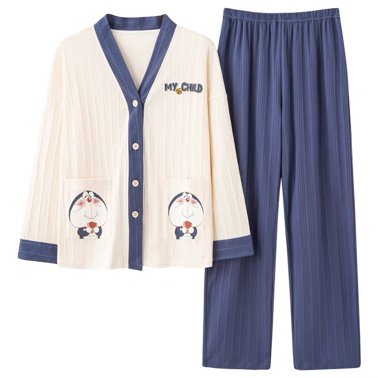 Bộ Ngủ Dài Tay Pyjama Cổ Chữ V Túi Chất Cotton Hàng Đẹp Form Chuẩn Bộ Sau Sinh Chất Đẹp