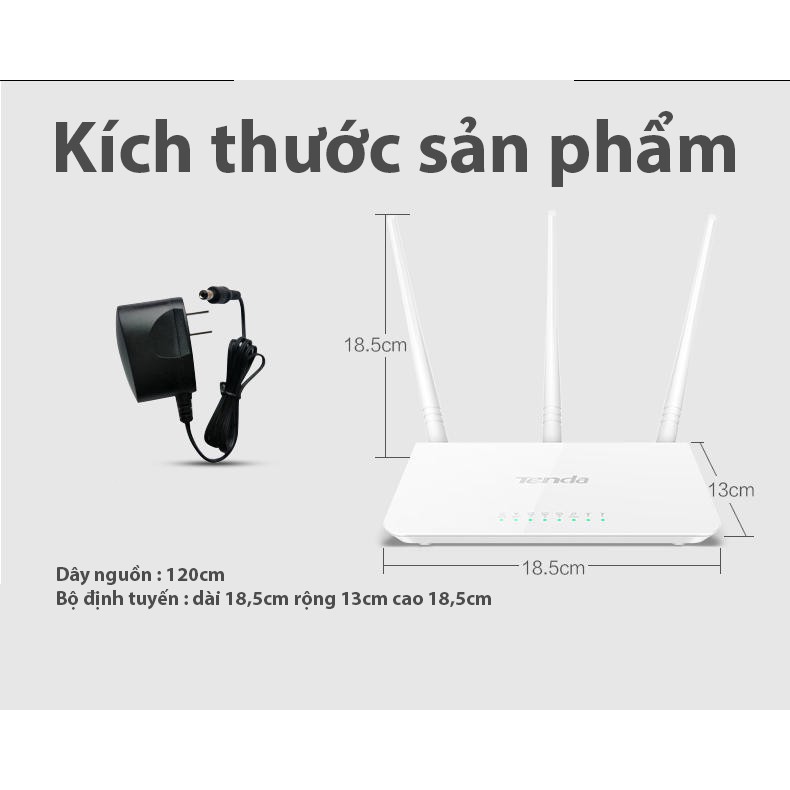 Bộ phát wifi Tenda F3 3 râu xuyên tường cao cấp, bộ phát wifi băng tần chuẩn tốc 300M