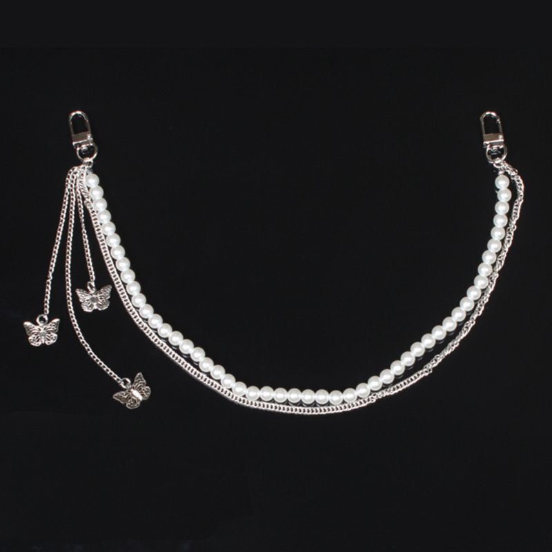 Youyo Dây Xích Nhiều Lớp Đính Ngọc Trai Bạc Hình Bướm Phong Cách Harajuku Hip Hop Cho Quần Jean