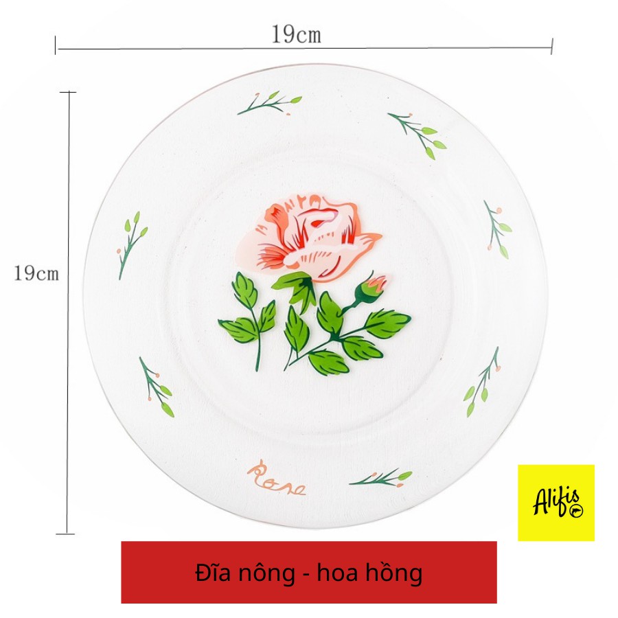 Đĩa thủy tinh - họa tiết hoa hồng, hoa Tulip, hoa linh lan - phong cách Hàn Quốc