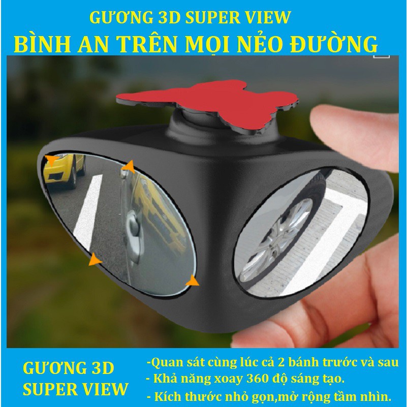 Bộ 2 gương cầu 3d super view mở rộng góc nhìn chiếu cạnh và lốp xe ô tô xoay 360 độ,hỗ trợ quan sát cả 2 bánh xe.