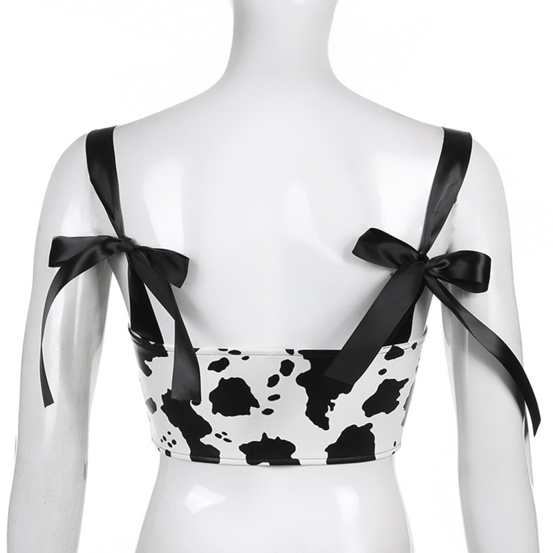 Áo Croptop Sát Nách Phối Dây Ruy Băng Quyến Rũ Cho Nữ